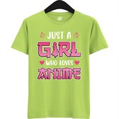 Just a girl who loves anime - Japans cadeau - Unisex t-shirt - grappig anime / manga hobby en verjaardag kado shirt - T-Shirt - Unisex - Appel Groen - Maat S