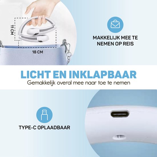 Vulpes Goods® Tech - Nek Ventilator - Draagbare Gezichtsventilator - Oplaadbaar - 3 standen - Incl. schoonmaakdoek - PRO Versie