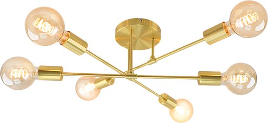 Olucia Amos - Moderne Plafondlamp - 6L - Aluminium - Goud - Rond - 50 cm