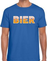Bier tekst t-shirt blauw heren - feest shirt Bier voor heren M