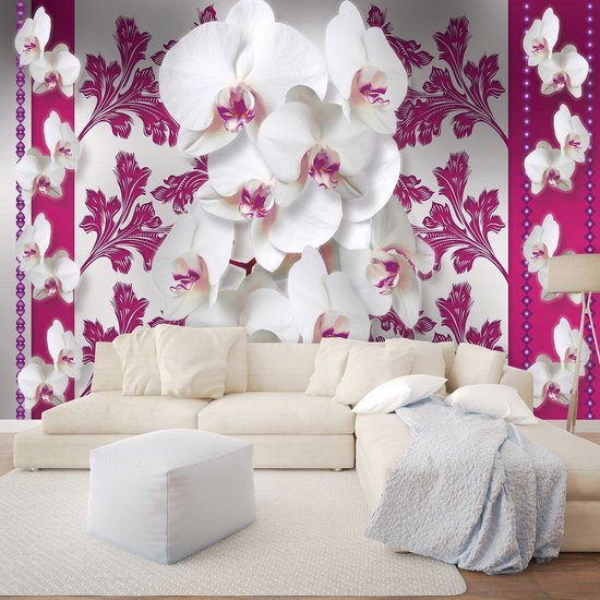 Rose | Photomural blanc, revêtement mural