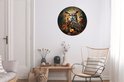 Cercle mural rond avec une image détaillée d'un hibou des marais au milieu de fleurs colorées aux teintes d'automne.