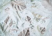Fotobehang - Vlies Behang - Jungle Bladeren op Oud Papier - 312 x 219 cm