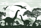 Fotobehang - Vlies Behang - Groene Dino's - Dinosaurussen - 368 x 280 cm