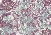Fotobehang - Vlies Behang - Rode Botanische Jungle Bladeren - 368 x 254 cm