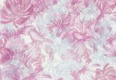 Fotobehang - Vlies Behang - Roze Botanische Jungle Bladeren - 208 x 146 cm