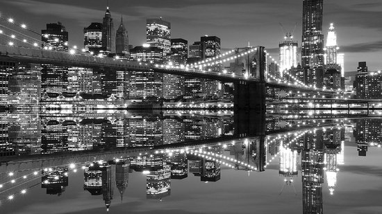 Fotobehang - Vliesbehang - New York - Brooklyn Bridge zwart-wit - 416 x 254 cm