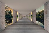 Fotobehang - Vlies Behang - 3D Tunnel langs het Meer - 254 x 184 cm