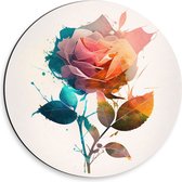 Dibond Muurcirkel - Abstracte Roos van Verschillende Kleuren op Witte Achtergrond - 30x30 cm Foto op Aluminium Muurcirkel (met ophangsysteem)
