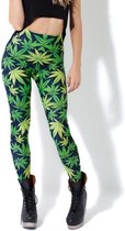 Wiet legging cannabis blaadjes groen - maat XS 34 - bladeren wietblaadjes broek