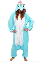 KIMU Onesie eenhoorn pak blauw unicorn kostuum - maat M-L eenhoornpak