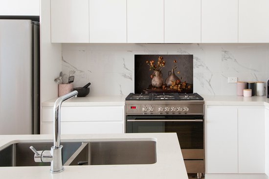 Spatscherm keuken 60x40 cm - Kookplaat achterwand Stilleven - Bloemen - Vaas - Donker - Muurbeschermer - Spatwand fornuis - Hoogwaardig aluminium