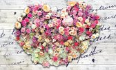 Flowers Vintage Wood Planks Heart Photo Wallcovering