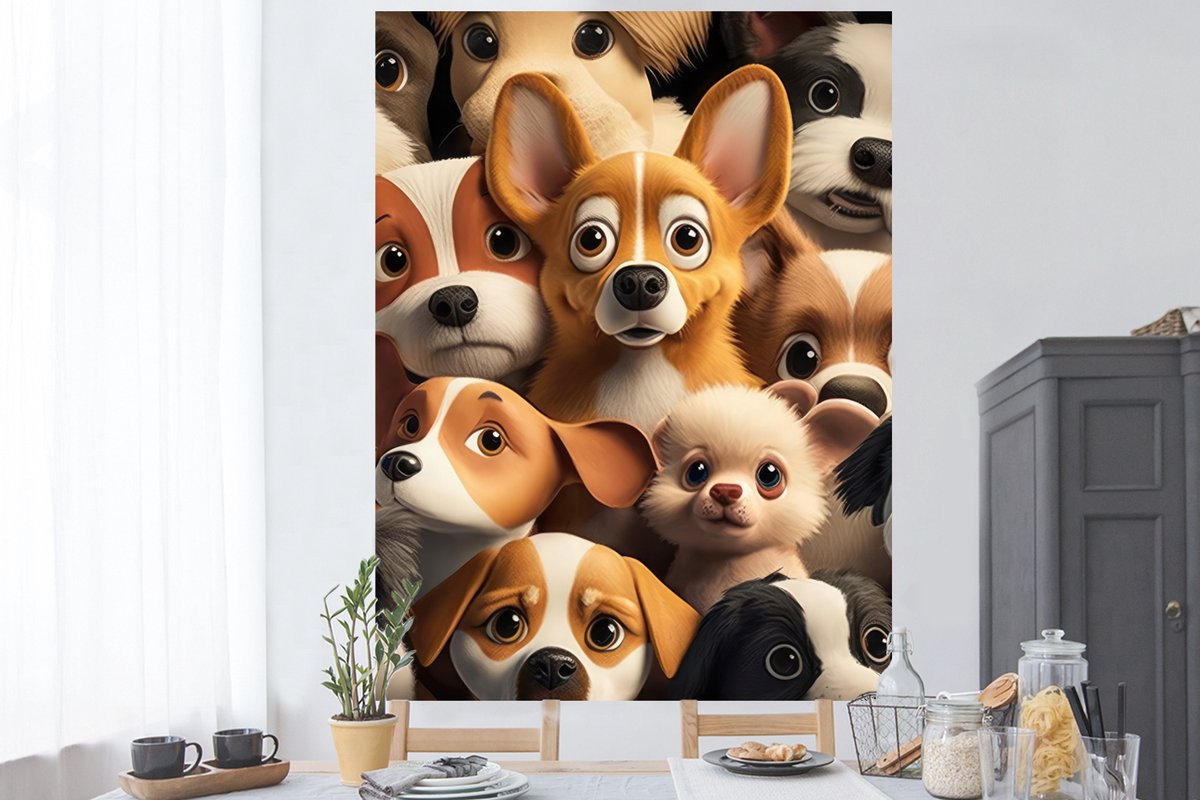 Muurstickers - Sticker Folie - Honden - Dieren - Bruin - Zwart - Patronen - Kind - 120x160
