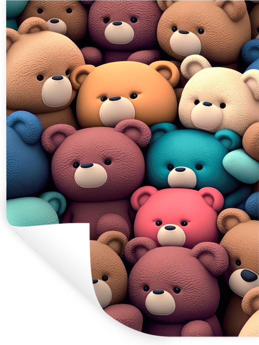 Muurstickers - Sticker Folie - Knuffelbeer - Knuffel - Roze - Blauw - Bruin - Kind - 60x80