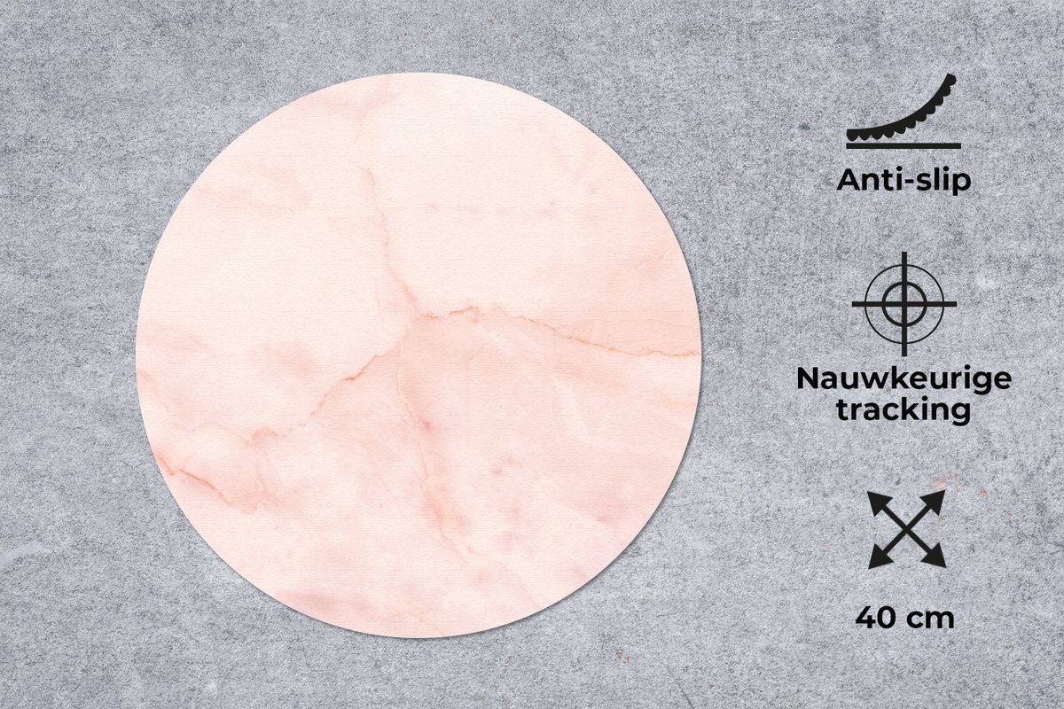 Muismat rond 40x40 cm - Mousepad Marmer - Roze - Lijn - Ronde muismatten