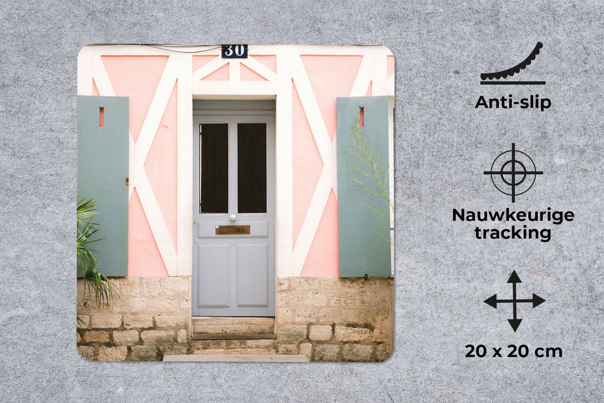 Muismat 20x20 cm - Mousepad Roze - Deur - Architectuur - Huis - Muismatten