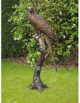 Tuinbeeld - bronzen beeld - Papegaai op boomstam - 168 cm hoog