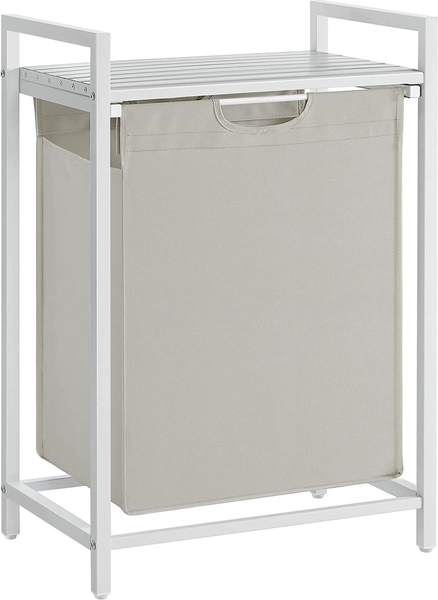 Goedkoopste Wasmand, wasemmer met plank, waskast, oxford stof wasstas uitbreidbaar, verwijderbaar, metalen frame, 65 l, 50 x 33 x 72 cm, wit