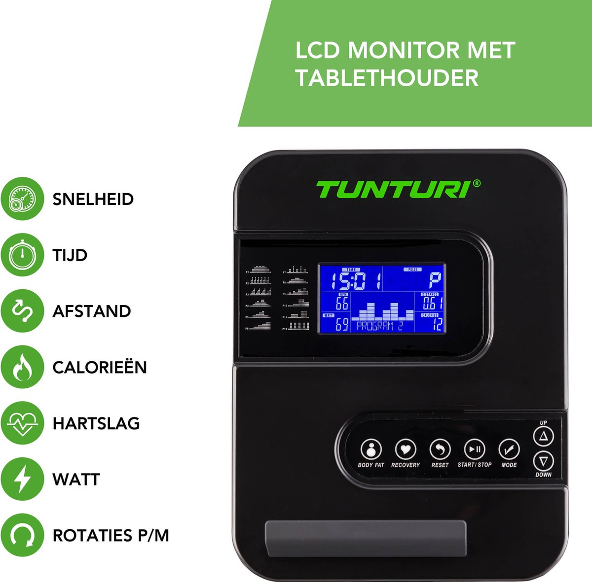 Afbeelding 2 van Tunturi Cardio Fit E30 Hometrainer - Fitnessfiets met ergometer - 12 trainingsprogramma's - Verstelbaar - Ergonomisch