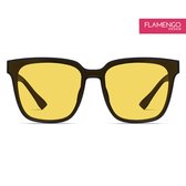FLAMENGO Night Vision Bril OVERSIZED - Nachtbril Auto –Autobril– Polarisend - Nachtblind – Gele Bril voor Autorijden - Oogbescherming Computer Gamen- geschikt voor dames/heren – Stijlvol Design – Lichtgewicht Compact - Zwart - incl. brillenzakje