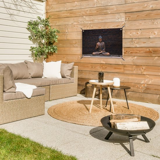 Décoration de jardin Bouddha - Statue de Bouddha - Marron - Spirituel - Méditation - 60x40 cm - Affiche de jardin
