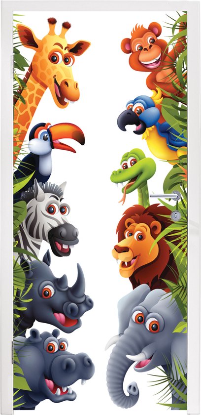 Sticker de porte Jungle - Animaux - Garçons - Filles - Girafe - Éléphant - Kids - 75x205 cm - Poster de porte