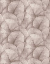 Kumano - Bladeren - Behang - Wallpaper - Vliesbehang - Grijs/Roze - 0,53 x 10,05 M.