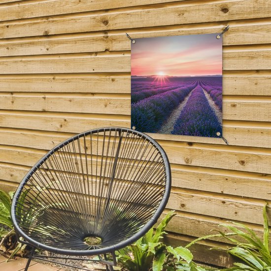 Tuinposter - Lavendel - Bloemen - Paars - Tuin - 50x50 cm - Tuinschilderij - Schuttingdoek - Tuindecoratie