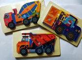 Truck Puzzel Set - Educatief - Leerzaam 0-4 - Transport - Kwalitatieve Houten Puzzle Set