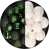 Decoris kerstballen 60x st - donkergroen/parelmoer wit - 4-5-6 cm - kunststof - kerstversiering