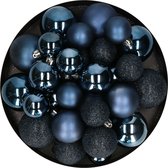 Kerstballen - 30x st - donkerblauw - 4, 5, 6 cm - kunststof - mat-glans-glitter