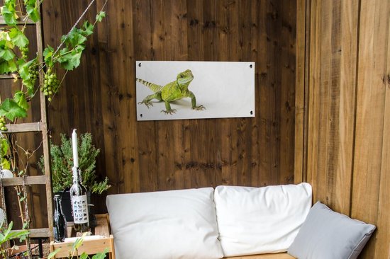Poster de jardin Lézard - Reptile - Vert - 80x40 cm - Décoration murale Outdoor - Poster de jardin - Toile jardin - Poster clôture - Tableau jardin