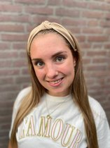 Diadeem - haarband van stof met knoop - beige/kaki - kinderen/meisjes/dames