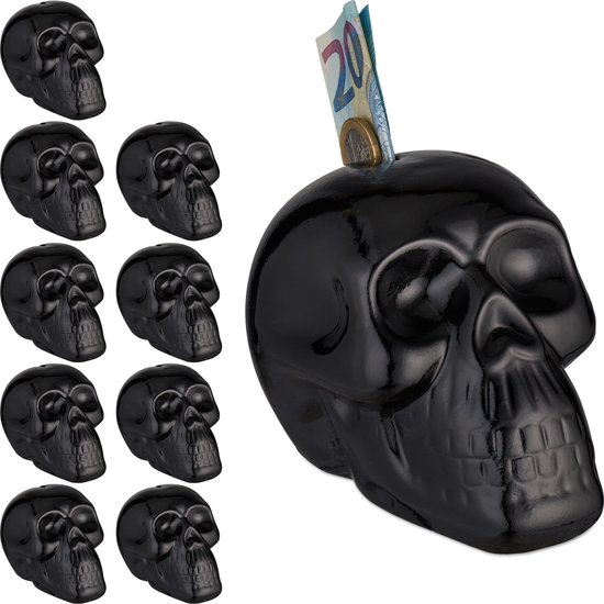 Relaxdays 10x spaarpot schedel - gothic spaarvarken - doodshoofd - decoratie - geld sparen