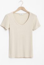 Sissy-Boy - Beige rib t-shirt met v-hals