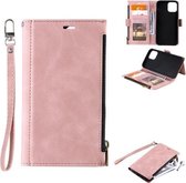 Side Zipper Back Card Horizontale Flip PU lederen tas met kaartsleuven & portemonnee & fotolijst & Lanyard voor iPhone 11 Pro (roze)