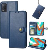 Voor OPPO Realme V13 Effen Kleur Lederen Gesp Telefoon Case met Lanyard & Fotolijst & Kaartsleuf & Portemonnee & Stand Functie (Blauw)