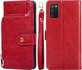 Voor Samsung Galaxy A02s Rits Tas PU + TPU Horizontale Flip Lederen Case met Houder & Kaartsleuf & Portemonnee & Lanyard (Rood)