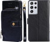 Voor Samsung Galaxy S21 5G Rits Tas PU + TPU Horizontale Flip Lederen Case met Houder & Kaartsleuf & Portemonnee & Lanyard (Zwart)