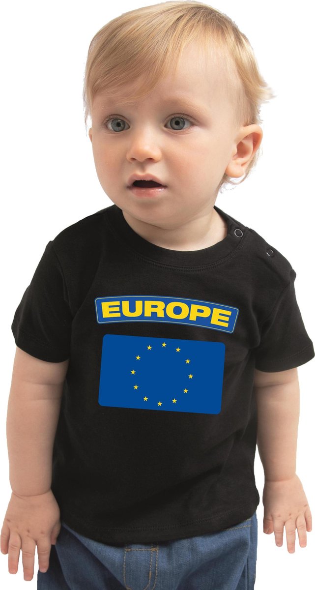 Europe baby shirt met vlag zwart jongens en meisjes - Kraamcadeau - Babykleding - Europa landen t-shirt 80