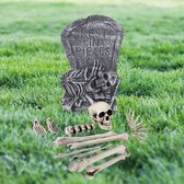 Complete horror tuin decoratie set kerkhof met grafsteen en botten/schedel - Halloween feest decoratie