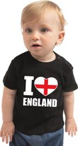 I love England baby shirt zwart jongens en meisjes - Kraamcadeau - Babykleding - Engeland landen t-shirt 80 (7-12 maanden)