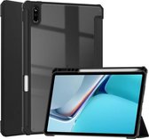 Voor Huawei MatePad 11 2021 Drievoudige transparante TPU Horizontale flip-lederen hoes met pensleuf en drievoudige houder & slaap- / wekfunctie (zwart)
