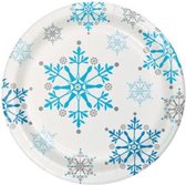 bordjes sneeuwvlokken 18 cm karton wit/blauw 8 stuks