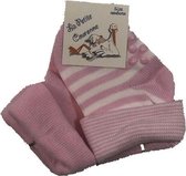babysokken uni/gestreept newborn roze 2-pack
