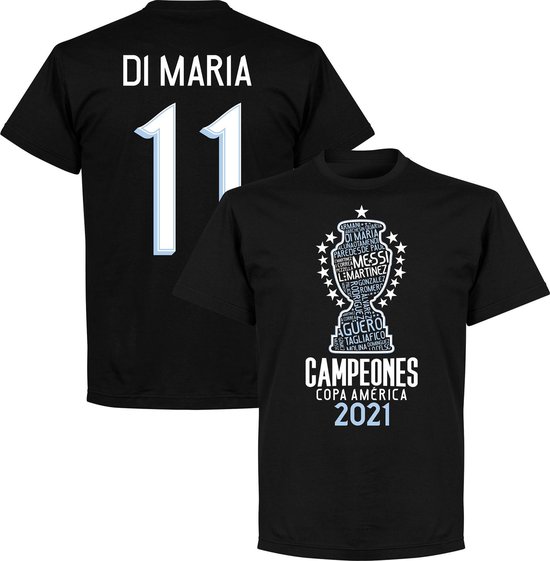 Argentinië Copa America 2021 Winners Di Maria 11 T-Shirt - Zwart - 3XL