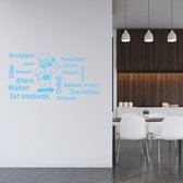 Muursticker Woorden Met Kok -  Lichtblauw -  160 x 84 cm  -  keuken  engelse teksten - Muursticker4Sale