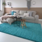 Hoogpolig vloerkleed shaggy Trend effen - turquoise 240x240 cm