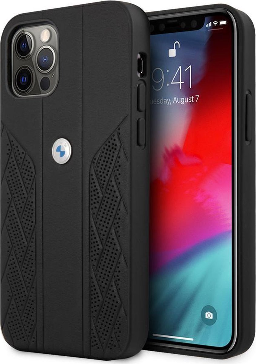 iPhone 12 Pro Max Backcase hoesje - BMW - Effen Zwart - Leer